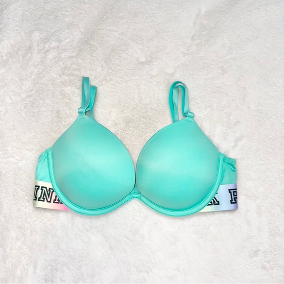 NWT! PINK Super Push-up Bra + Shortie Panty in Ice Teal - Picture 2 of 12
